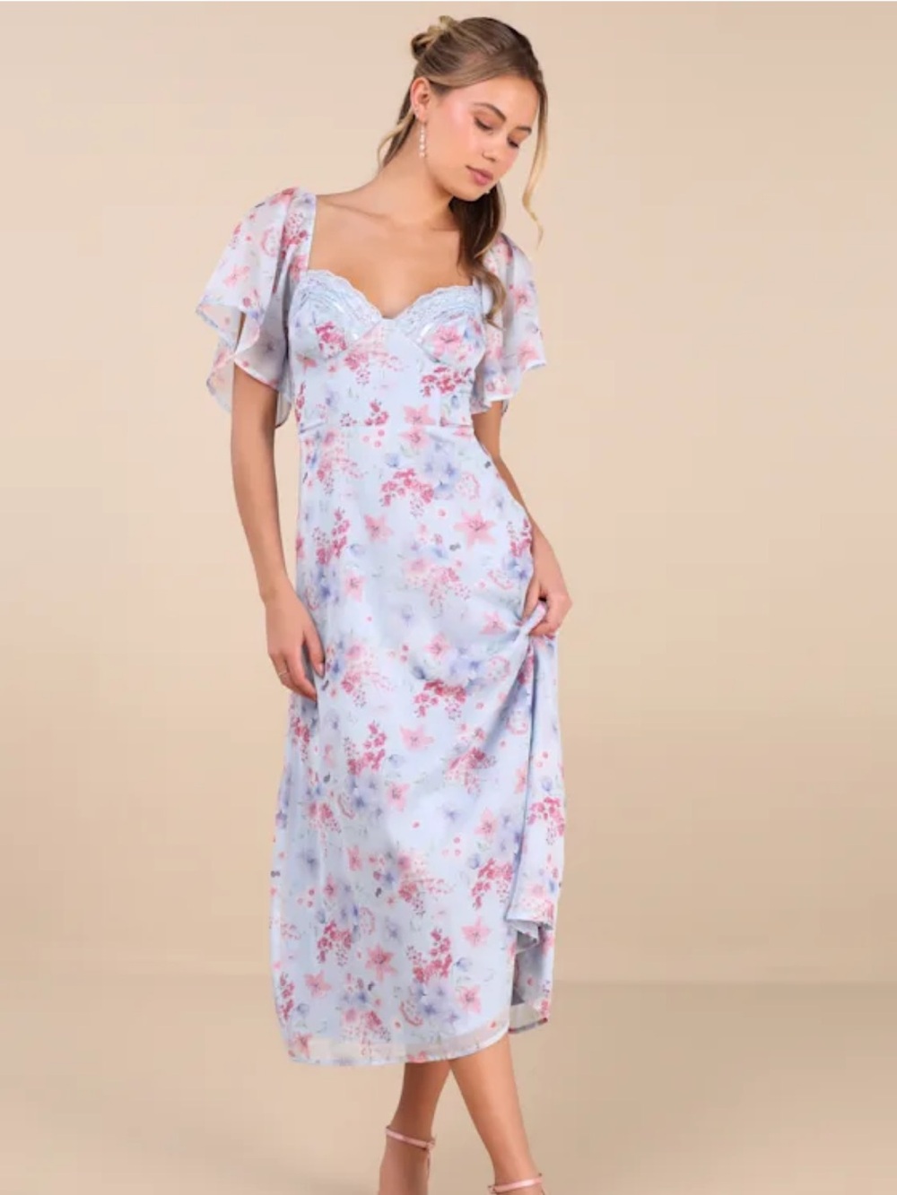 NWT Lulus Valla light blue floral midi dress